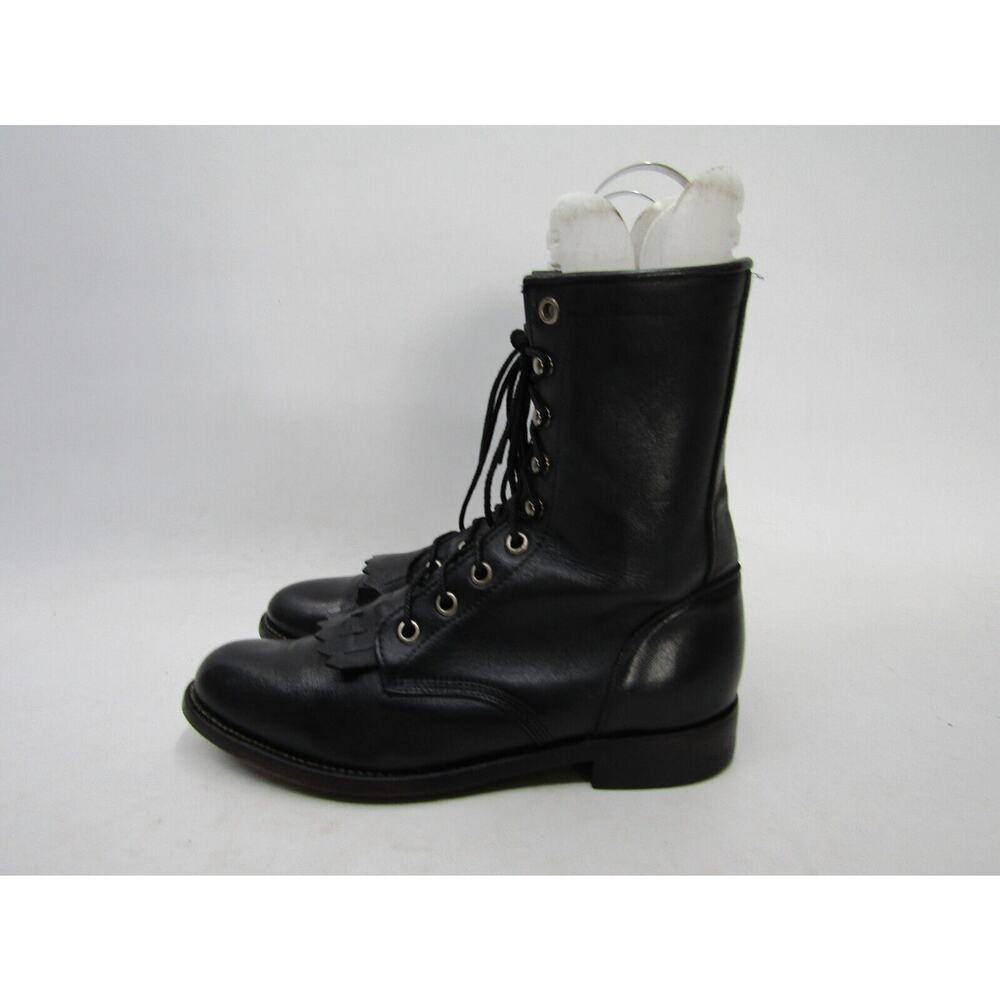 JUSTIN Womens Size 5 B Black Leather Laces Kilt Cowboy Western Boots